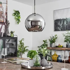 Suspension Verre Fumé-hofstein Suspension Verre 25 cm Koyoto Noir, Argenté, 1 lumière