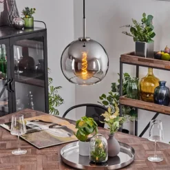 Suspension Verre Fumé-hofstein Suspension Verre 25 cm Koyoto Noir, Argenté, 1 lumière