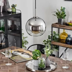 Suspension Verre Fumé-hofstein Suspension Verre 25 cm Koyoto Noir, Argenté, 1 lumière