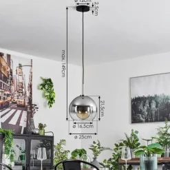 Suspension Verre Fumé-hofstein Suspension Verre 25 cm Koyoto Noir, Argenté, 1 lumière