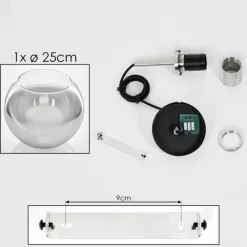 Suspension Verre Fumé-hofstein Suspension Verre 25 cm Koyoto Noir, Argenté, 1 lumière