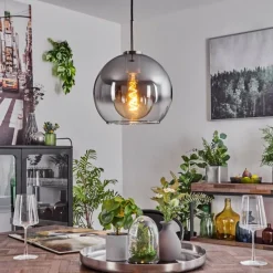 Suspension Verre Fumé-hofstein Suspension Verre 25 cm Koyoto Noir, Argenté, 1 lumière