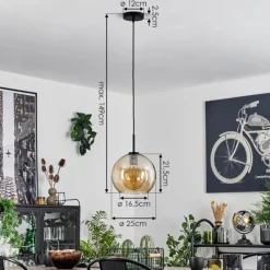 hofstein Suspension Verre 25 cm Koyoto Acier inoxydable, Noir, 1 lumière