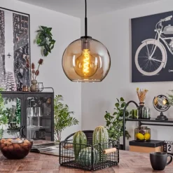 hofstein Suspension Verre 25 cm Koyoto Acier inoxydable, Noir, 1 lumière