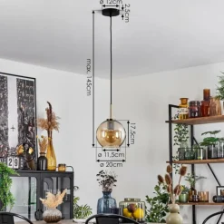 hofstein Suspension Verre 20 cm Koyoto Acier inoxydable, Noir, 1 lumière