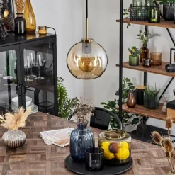 hofstein Suspension Verre 20 cm Koyoto Acier inoxydable, Noir, 1 lumière