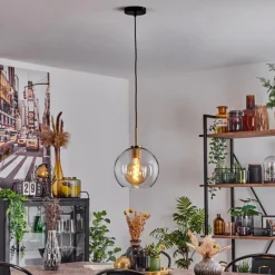 hofstein Suspension Verre 25 cm Koyoto Or, Noir, 1 lumière