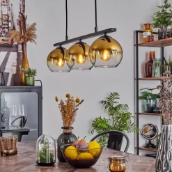 hofstein Suspension Verre 15 cm Koyoto Or, Clair, 3 lumières