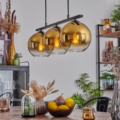 hofstein Suspension Verre 20 cm Koyoto Or, Clair, 3 lumières