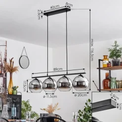 Suspension Verre Fumé-hofstein Suspension Verre 20 cm Koyoto Fumé, 4 lumières