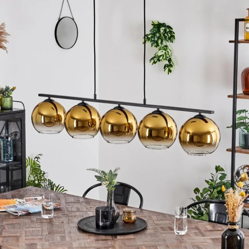 hofstein Suspension Verre 20 cm Koyoto Or, Clair, 5 lumières