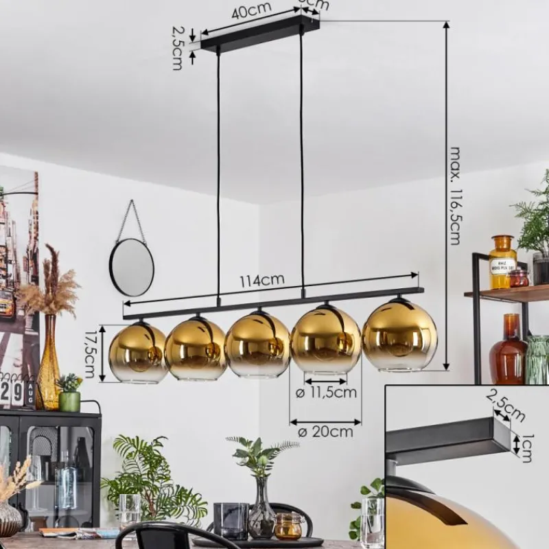 hofstein Suspension Verre 20 cm Koyoto Or, Clair, 5 lumières