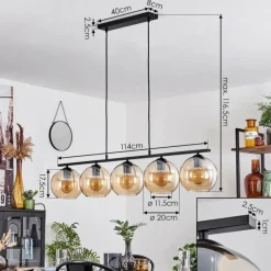 hofstein Suspension Verre 20 cm Koyoto Ambre, 5 lumières