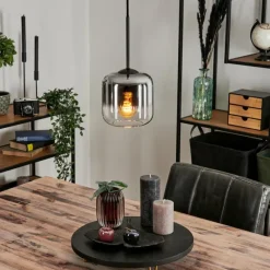 hofstein Suspension Verre 15 cm Lauden Chrome, Clair, Fumé, 1 lumière