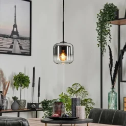 hofstein Suspension Verre 15 cm Lauden Chrome, Clair, Fumé, 1 lumière