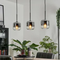 hofstein Suspension Verre 15 cm Lauden Chrome, Clair, Fumé, 3 lumières