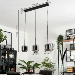 hofstein Suspension Verre 15 cm Lauden Chrome, Fumé, 3 lumières