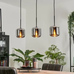 hofstein Suspension Verre 15 cm Lauden Chrome, Fumé, 3 lumières