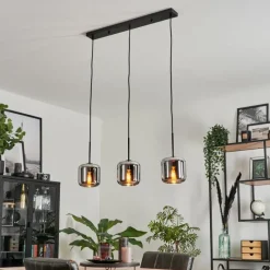 hofstein Suspension Verre 15 cm Lauden Chrome, Fumé, 3 lumières