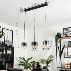 hofstein Suspension Verre 15 cm Lauden Clair, Fumé, 3 lumières