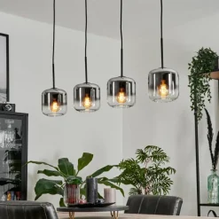 hofstein Suspension Verre 15 cm Lauden Chrome, Clair, Fumé, 4 lumières