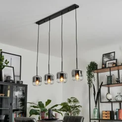 hofstein Suspension Verre 15 cm Lauden Chrome, Clair, Fumé, 4 lumières