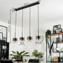 hofstein Suspension Verre 15 cm Lauden Clair, Fumé, 4 lumières