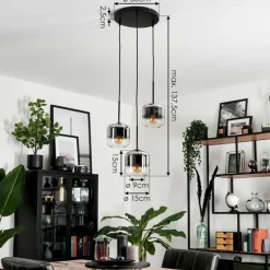 hofstein Suspension Verre 15 cm Lauden Chrome, Clair, Fumé, 3 lumières