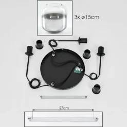 hofstein Suspension Verre 15 cm Lauden Chrome, Clair, Fumé, 3 lumières