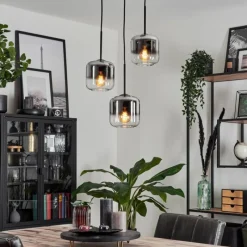 hofstein Suspension Verre 15 cm Lauden Chrome, Clair, Fumé, 3 lumières