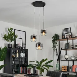 hofstein Suspension Verre 15 cm Lauden Chrome, Clair, Fumé, 3 lumières