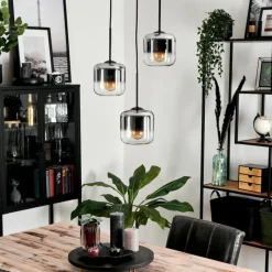 hofstein Suspension Verre 15 cm Lauden Chrome, Clair, Fumé, 3 lumières