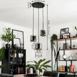 hofstein Suspension Verre 15 cm Lauden Chrome, Fumé, 3 lumières