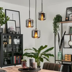 hofstein Suspension Verre 15 cm Lauden Chrome, Fumé, 3 lumières