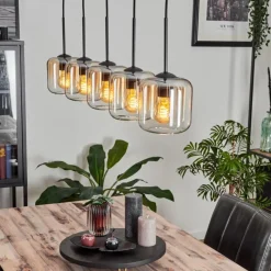 hofstein Suspension Verre 15 cm Lauden Ambre, Clair, 5 lumières