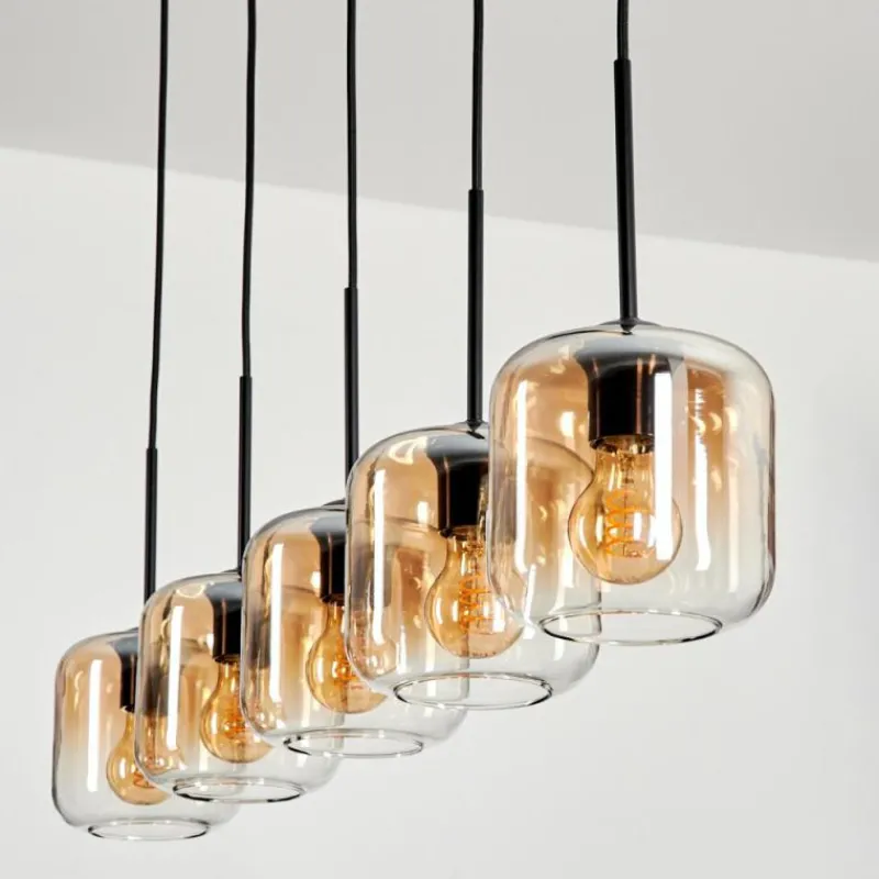 hofstein Suspension Verre 15 cm Lauden Ambre, Clair, 5 lumières