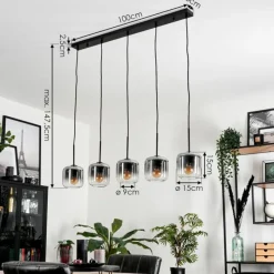 hofstein Suspension Verre 15 cm Lauden Clair, Fumé, 5 lumières