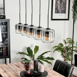 hofstein Suspension Verre 15 cm Lauden Clair, Fumé, 5 lumières