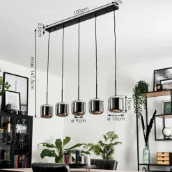 hofstein Suspension Verre 15 cm Lauden Chrome, Fumé, 5 lumières