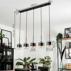 hofstein Suspension Verre 15 cm Lauden Chrome, Clair, Fumé, 5 lumières