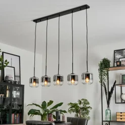 hofstein Suspension Verre 15 cm Lauden Chrome, Clair, Fumé, 5 lumières