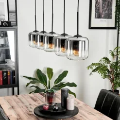 hofstein Suspension Verre 15 cm Lauden Chrome, Clair, Fumé, 5 lumières