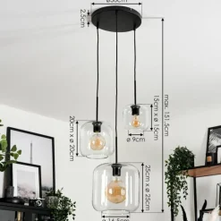 hofstein Suspension Verre 25cm, 20cm, 15cm Lauden Clair, 3 lumières