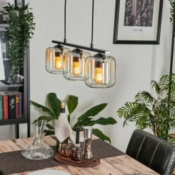 hofstein Suspension Verre 15cm Lauden Ambre, Clair, 3 lumières