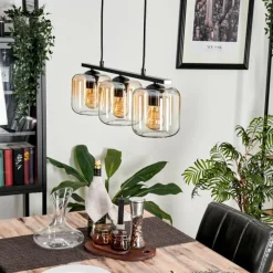 hofstein Suspension Verre 15cm Lauden Ambre, Clair, 3 lumières