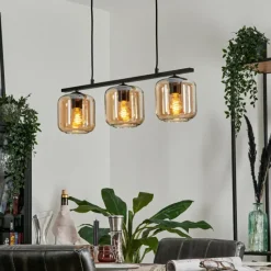 hofstein Suspension Verre 15cm Lauden Ambre, 3 lumières