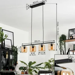 hofstein Suspension Verre 15cm Lauden Ambre, 4 lumières