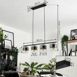 hofstein Suspension Verre 15cm Lauden Clair, Fumé, 4 lumières