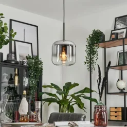 hofstein Suspension Verre 20cm Lauden Chrome, Clair, Fumé, 1 lumière