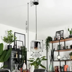 hofstein Suspension Verre 25cm Lauden Chrome, Clair, Fumé, 1 lumière